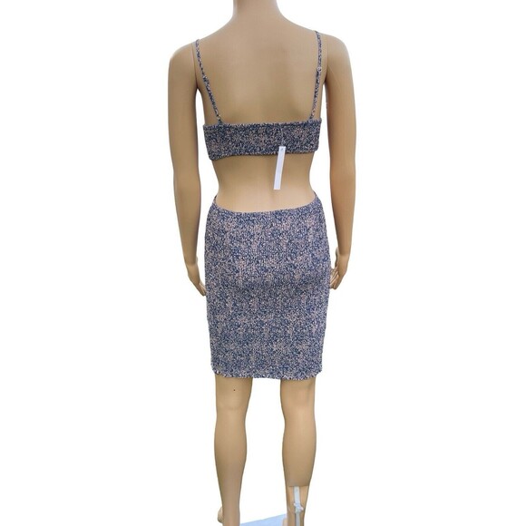 Blush BJ Blue Floral Spaghetti Strap Mini Cut-out Smocked Summer Dress Small - Picture 13 of 14